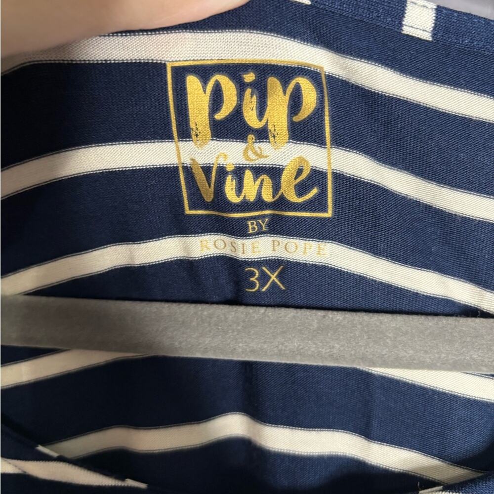 Pip & Vine Navy Blue Striped Long Sleeve Midi Dress Plus 3X - Picture 5 of 7